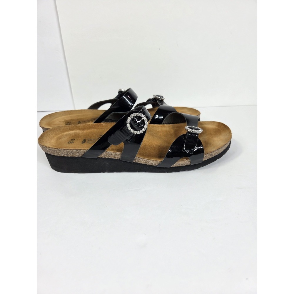 Naot Rhinestone Buckles Strap Sandals Black Patent Leather Wmn Sz 40/ US 9